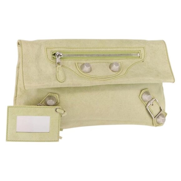 BALENCIAGA The Giant Envelope Bag Leather Silver Light Green - Picture 1 of 16